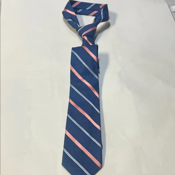 Stafford Navy and Coral Striped Tie - Picture 1 of 6